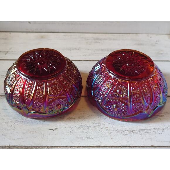 Indiana Sunset Red Amberina Heirloom Iridescent Vtg Carnival Candle Holders Set - Picture 3 of 5